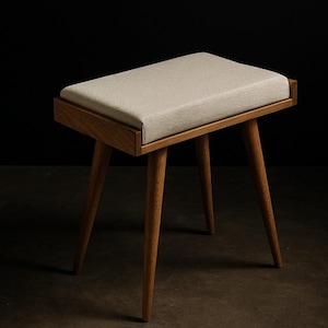 Modern Piano Bench Walnut Vanity Stool Upholstered Ottoman Bench Handmade Solid Wood Furniture