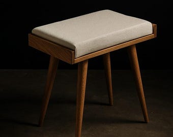 Walnut Piano Bench Upholstered Ottoman Stool Mid Century Modern Vanity Bench for Bedroom Christmas Gift