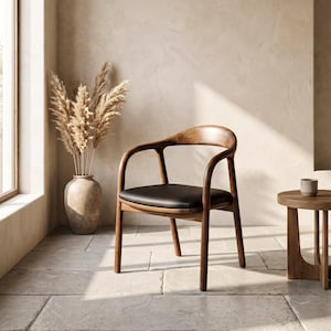 Walnut Dining Chairs Black Leather Cushion Mid Century Modern Office & Living Room Seating image 3