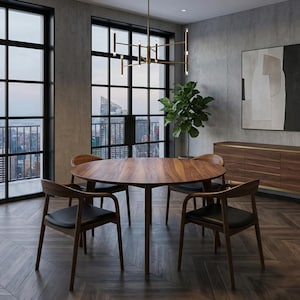 Walnut Dining Chairs Black Leather Cushion Mid Century Modern Office & Living Room Seating image 6