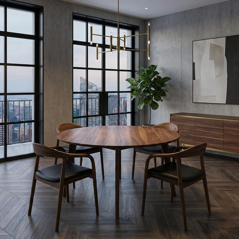 Walnut Dining Chairs Black Leather Cushion Mid Century Modern Office & Living Room Seating image 6