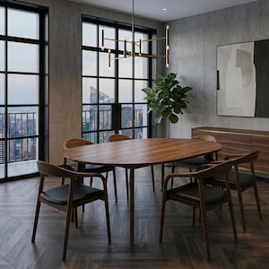 Walnut Dining Chairs Black Leather Cushion Mid Century Modern Office & Living Room Seating image 7