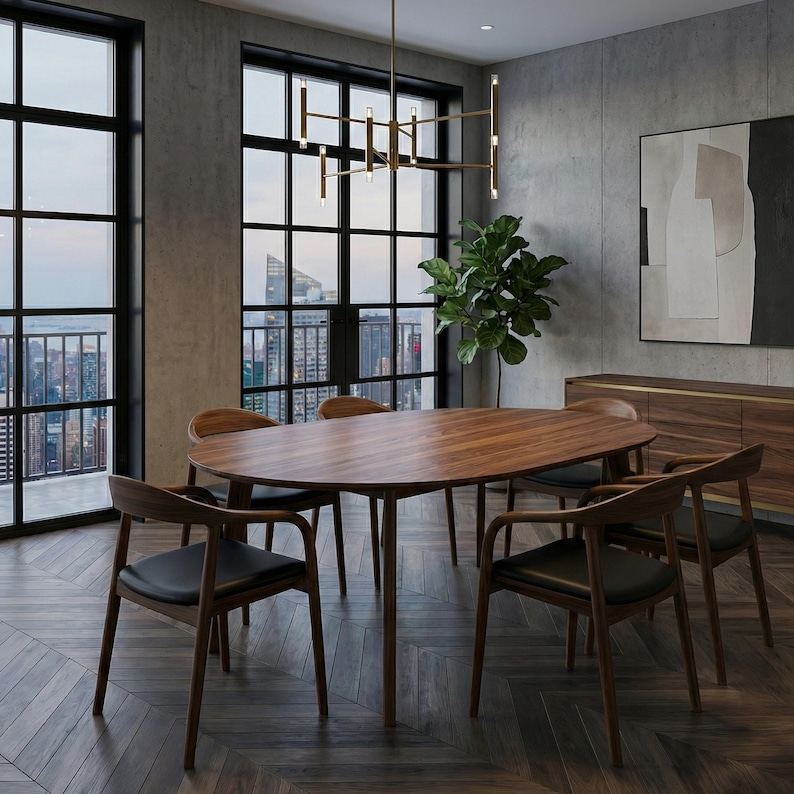 Walnut Dining Chairs Black Leather Cushion Mid Century Modern Office & Living Room Seating image 7
