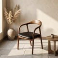 Walnut Dining Chairs Black Leather Cushion Mid Century Modern Office & Living Room Seating