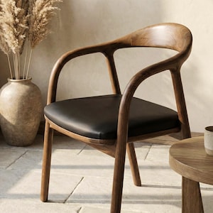 Walnut Dining Chairs Black Leather Cushion Mid Century Modern Office & Living Room Seating image 4