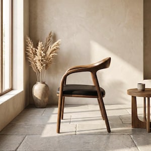 Walnut Dining Chairs Black Leather Cushion Mid Century Modern Office & Living Room Seating image 5
