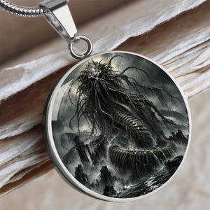 Leviathan-halsband, Leviathan-hänge, svavelberlock, demonhalsband, ockulta smycken, mörkt gotiskt halsband, infernalisk mytologigåva