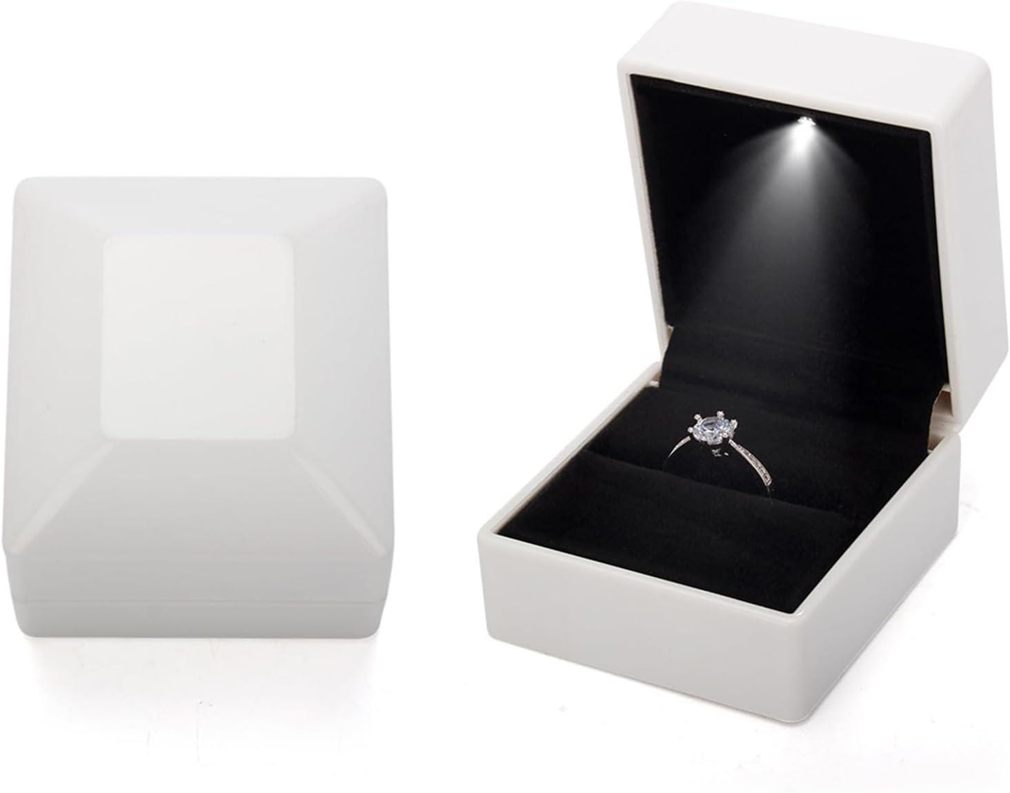 Bedazzled White Ring Box With Light - Etsy
