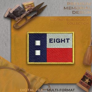 Parche con bandera náutica número 8, parche bordado termoadhesivo para equipo de remo de ocho remeros, insignia de equipo deportivo de club náutico, diseño de parche digitalizado personalizado
