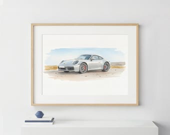 Custom Car Watercolor Portrait: Personalized Automotive Art, Gift for Boyfriend