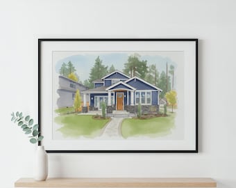 Custom Watercolor House Portrait, Personalized New Home Gift, Painting from Photo