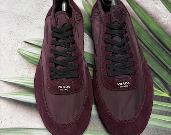 Vintage Prada Milano Re-Nylon Mocka Sneakers Vinröda Skor Italien 8