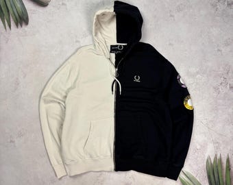 Raf Simons x Fred Perry Split Hoodie Zwart Wit Rits Patch Logo M