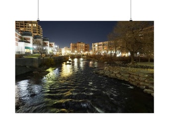 Truckee River in Downtown Reno Nevada at Night Poster