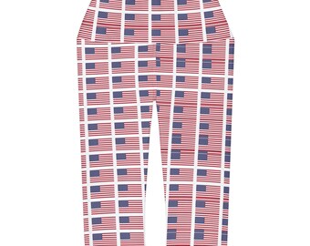 American Flag Yoga Capri Leggings gifts for her, 4th of July Leggings, patriotic