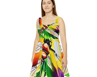 Dragonfly Watercolor Artistic Graceful Whimsical Women's SkaterSun Dress