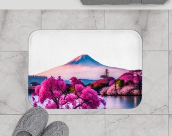 Mount Fuji with Cherry blossoms Scenic Bath Mat