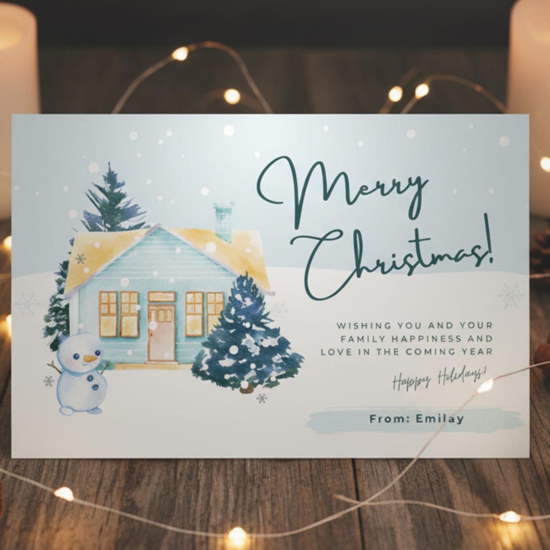 Editable Merry Christmas Card Template, Printable Holiday Greeting Card ...