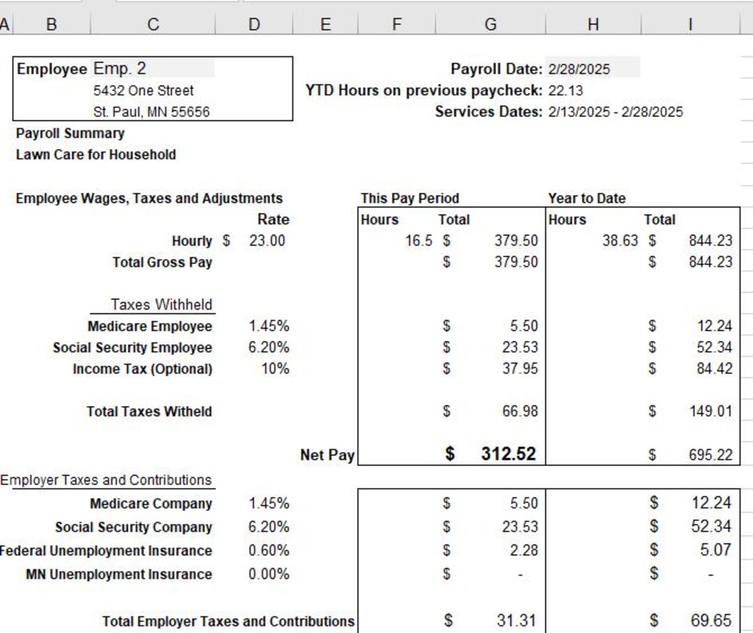 Mastercard Payroll Domestic Payroll (household Employee) Ledger - Etsy
