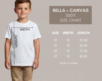 Tabela de Tamanhos Bella Canvas - 3001T, Tabela de Tamanhos, Rabbit Skins, Tabela de Medidas, Tabela de Tamanhos Infantil, Camiseta Infantil, PNG Infantil, Mockups Bella Canvas