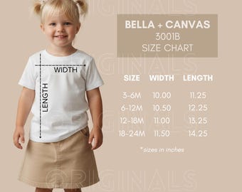 Tabela de Tamanhos Bella Canvas - 3001B, Tabela de Tamanhos, Rabbit Skins, Tabela de Medidas, Tabela de Tamanhos Infantil, Camiseta Infantil, PNG Infantil, Mockups Bella Canvas