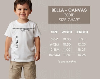 Tabela de Tamanhos Bella Canvas - 3001B, Tabela de Tamanhos, Rabbit Skins, Tabela de Medidas, Tabela de Tamanhos Infantil, Camiseta Infantil, PNG Infantil, Mockups Bella Canvas