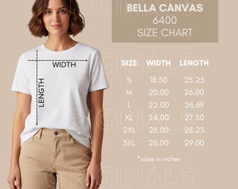 Bella Canvas Size Chart - 6400, Sizing Chart, Bella Canvas, Size Chart, Bella Canvas Chart, T Shirt Size Chart, Bella Canvas 6400 Size Chart