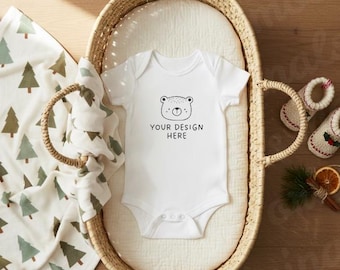 Christmas Baby Onesie Mockup, White Baby Bodysuit, Baby Mockup, Baby Vest Bodysuit Mockup, Baby Romper Flat Lay, Baby Grow Neutrals Mock Up