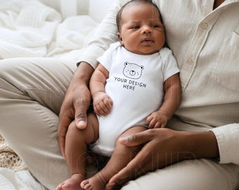 African American Baby Onesie Mockup, Baby Mockup, White Baby Bodysuit, Baby Vest Bodysuit Mockup, Baby Romper Mockup, Newborn Baby Mock Up