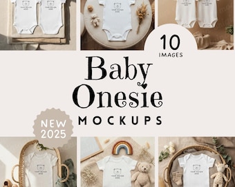 10 Baby Onesie Mockup Bundle, White Baby Bodysuit, Baby Vest Bodysuit Mockup, Baby Romper Flat Lay, Baby Grow Neutrals Mock Up, Baby Mockup