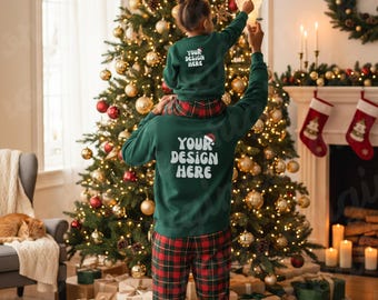 Gildan 18000 Christmas Mockup, Forest Green G18000 Parents Kids Crewneck, African American PNG, Matching Sweatshirt Mockup, Gildan 18000b