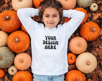 Gildan 18000b Mockup - Herfst geïnspireerd Halloween Mockup, Halloween Kids Mockup, jeugd ronde hals, jeugd 18000b Mockup