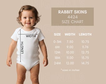 Rabbit Skins 4424 Size Chart, Size Chart, Rabbit Skins, Toddler Size Chart, Baby Onesie, Baby Onesie Mockup, Baby Bodysuit, Baby PNG - Girl