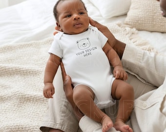 African American Baby Onesie Mockup, Baby Mockup, White Baby Bodysuit, Baby Vest Bodysuit Mockup, Baby Grow Mockup, Newborn Baby Mock Up