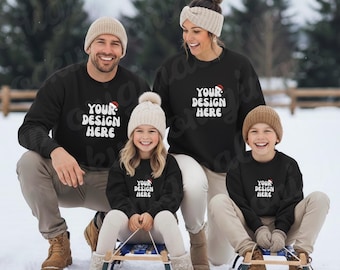 Weihnachten Schwarz Gildan 18000 Familie Modell Mockup Mutter Vater Tochter Sohn Mock Familie Sweatshirt Winter Mockup Weihnachten Mockups Familie