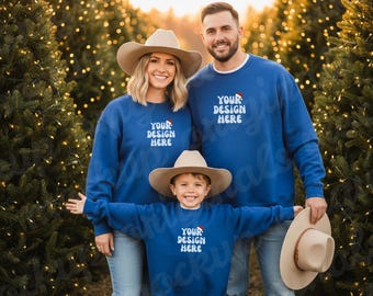 Gildan 18000 Family of Three Mockup, Royal Family Holiday Christmas Sweatshirt Mock-Up Mom Dad Girl Matching, G18000 Parents Kid Crewneck