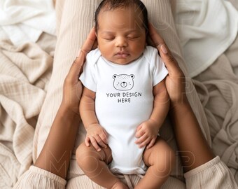 African American Baby Onesie Mockup, Baby Mockup, White Baby Bodysuit, Baby Vest Bodysuit Mockup, Baby Romper Mockup, Newborn Baby Mock Up