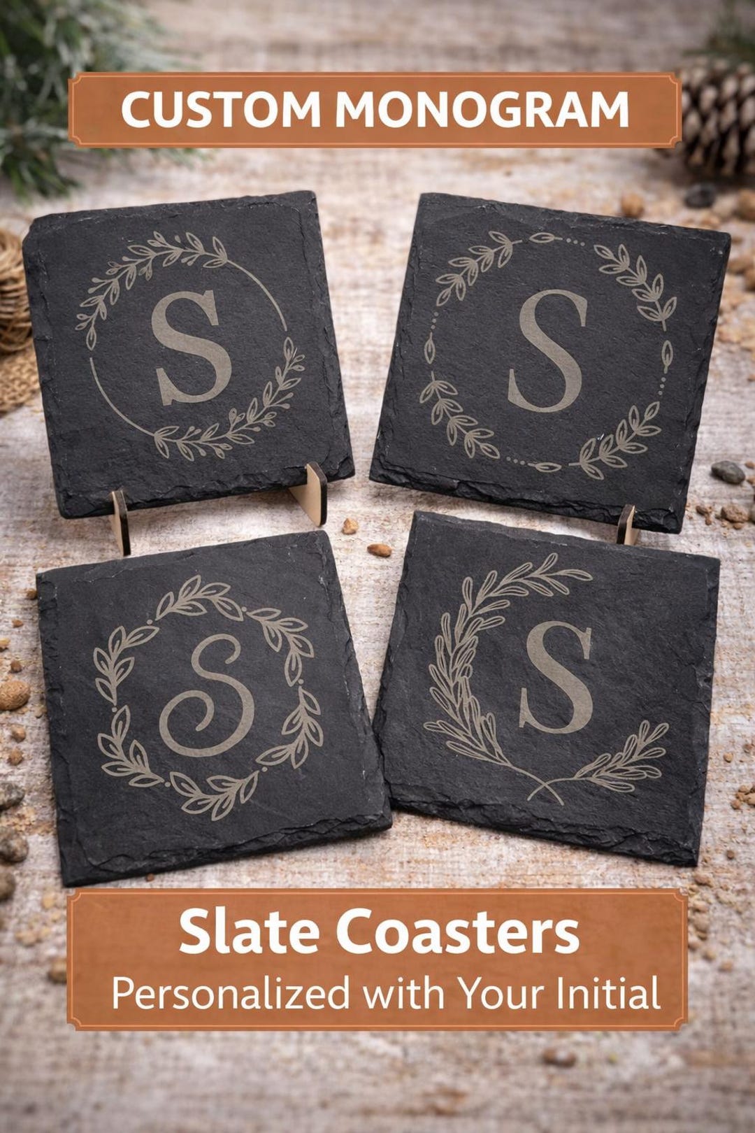 Personalized Slate Coaster, Custom Laser Engraved Stone Drink Coaster ...