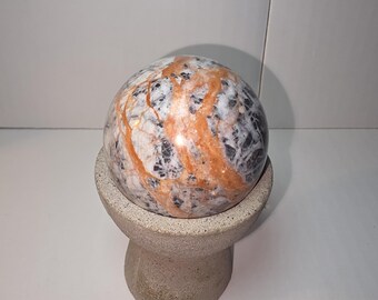 Esfera de jaspe con forma de telaraña / Bola de cristal naranja y blanca / Piedra protectora