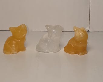 Lote de 3 figuritas de gato de piedra pequeñas, talladas en color naranja, de colección, de aproximadamente 5 cm (2 pulgadas)