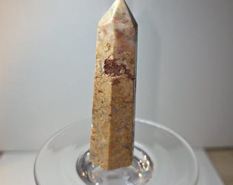 Torre de cristal de ágata amarilla con cavidad natural en bruto / Obelisco pulido con bolsillo de geoda