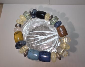 Pulsera de cristal de chakras / Elástica con cuentas de piedras mixtas / Equilibrio de 7 chakras