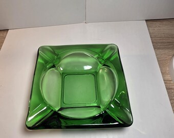 Vintage Anchor Hocking Smaragdgroen Glazen Asbak Vierkant Mid Century Modern MCM
