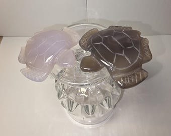 Lote de 2 figuras decorativas de tortugas talladas en piedra de ágata, coleccionables y para exhibición.