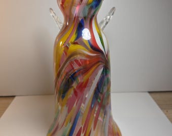 Vintage Zorza Poland 10" Hand Blown Art Glass Angel Figurine, Multicolored Confetti Spatter Glass Angel Sculpture, Polish Art Glass Decor