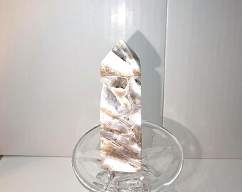 Torre de cristal de ágata drusa con cavidad de geoda natural / Obelisco pulido brillante / Exhibición de cristal impactante