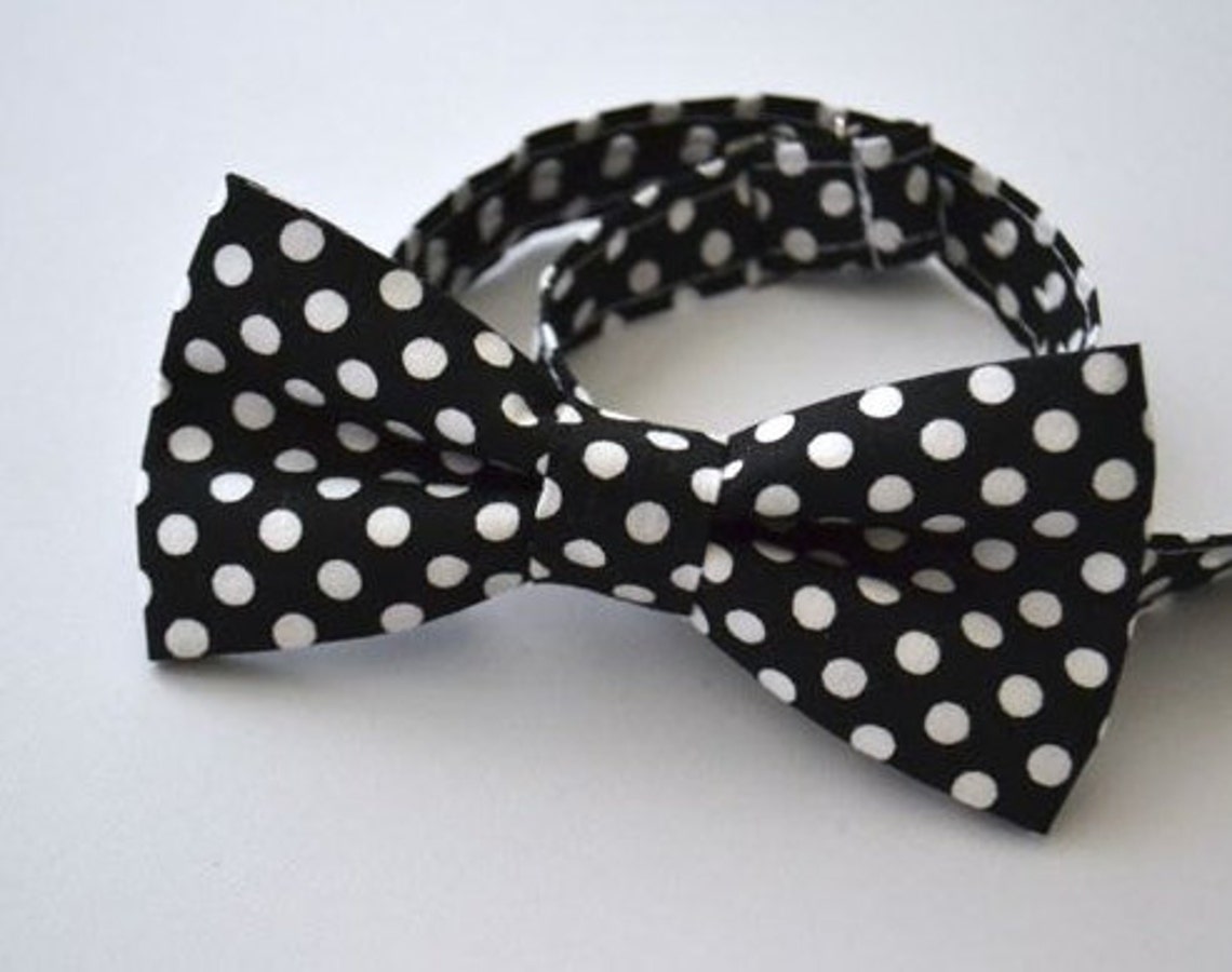 Mens Bowtie Black and White Dot Mens Black Bow Tie Mens Bow Etsy