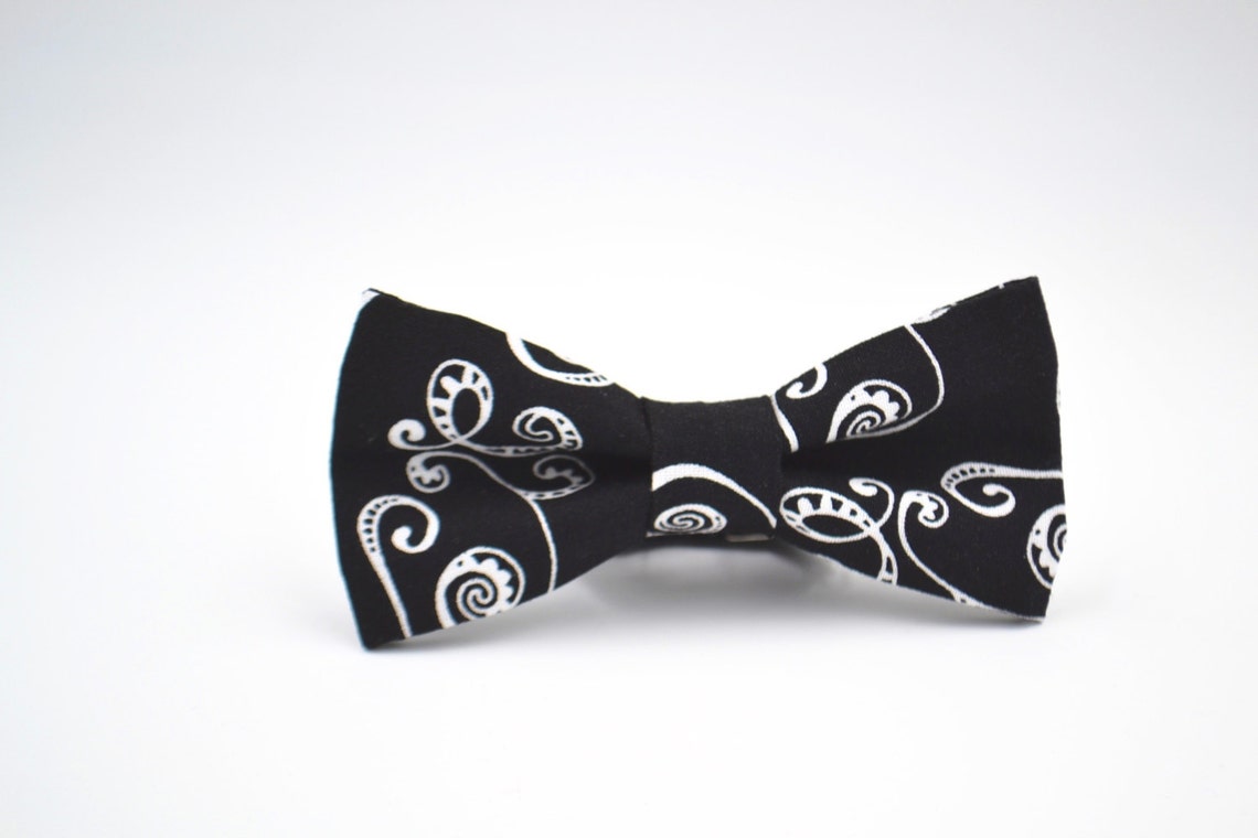 Bowtie Black and White Scroll Pattern Mens Black Bow Tie Etsy