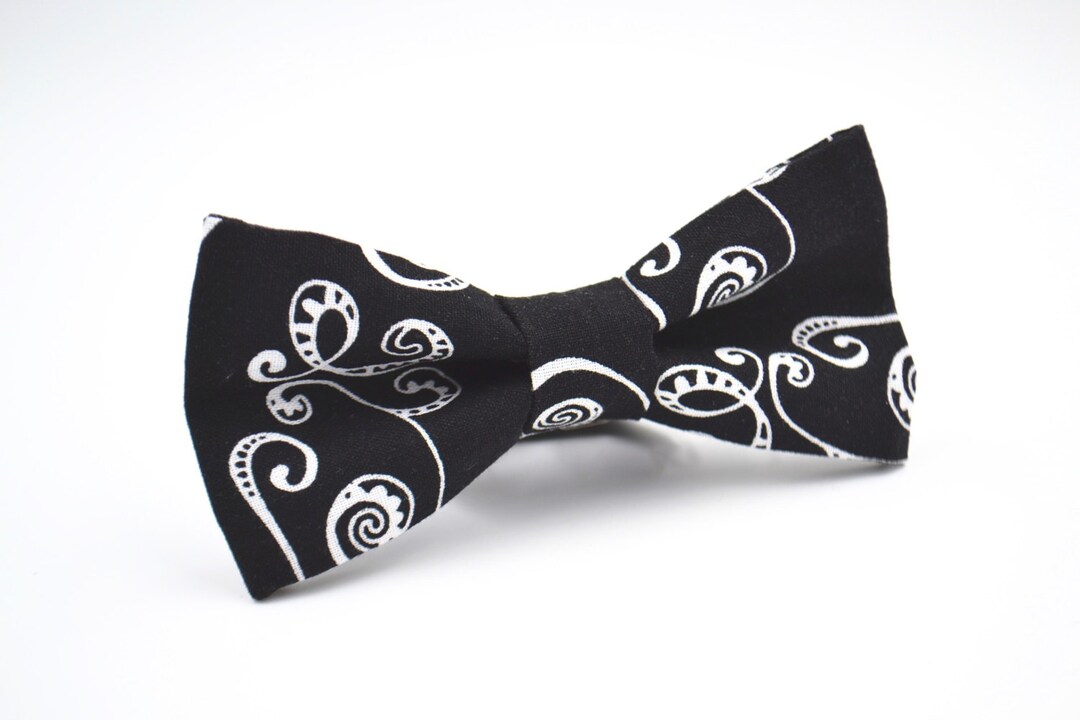 Bowtie Black and White Scroll Pattern Mens Black Bow Tie Etsy