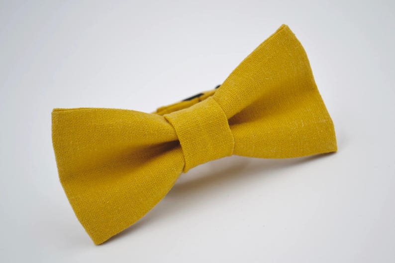 Children's Mustard Linen Bow Tie Yellow Bowtie Gold Bow Etsy